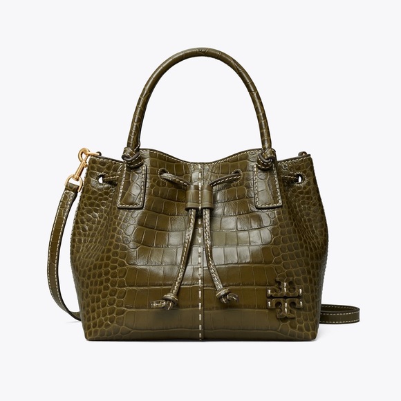 Tory Burch MCGRAW EMBOSSED SMALL DRAWSTRING SATCHEL
New Olive - Picture 2 of 10